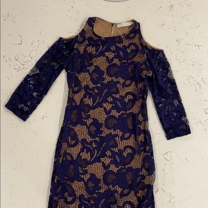 Anne Fontaine Blue Lace Cold Shoulder Dress